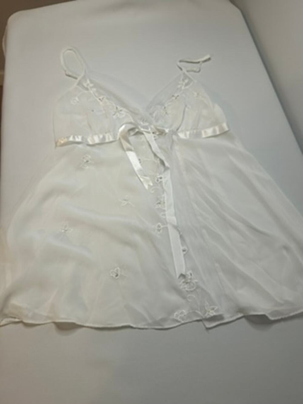 Sheer Embroidered Babydoll Top Medium White Chiffon Lingerie Slip Camisole